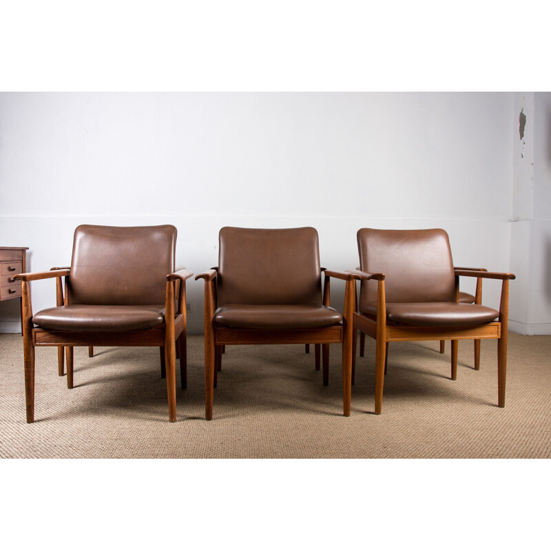 Vintage Teak and Leather Armchairs by Finn Juhl for Cado.Danois 1960s