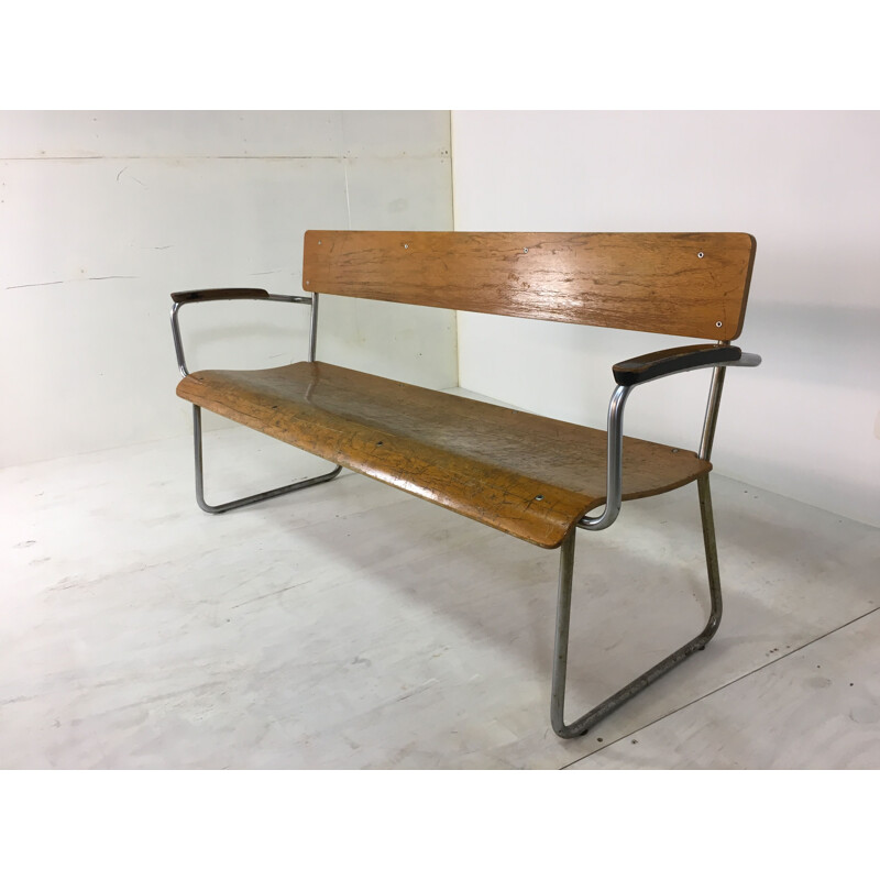 Vintage Tubular steel Bench by Willem Hendrik Gispen for Gispen 1930s