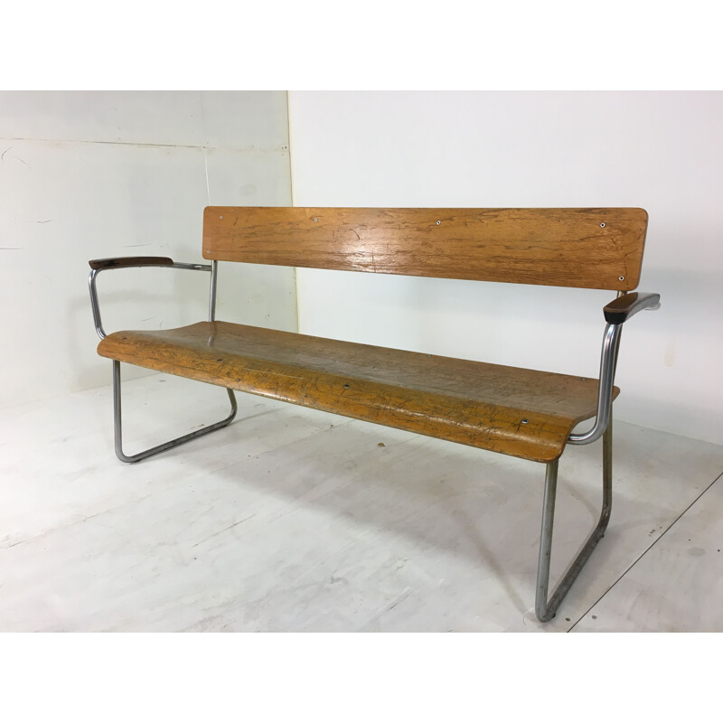 Vintage Tubular steel Bench by Willem Hendrik Gispen for Gispen 1930s