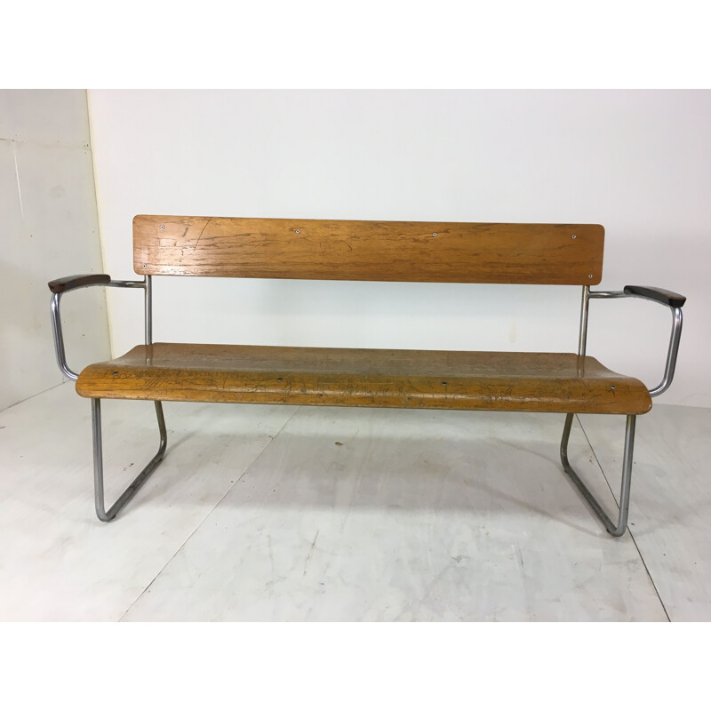 Vintage Tubular steel Bench by Willem Hendrik Gispen for Gispen 1930s