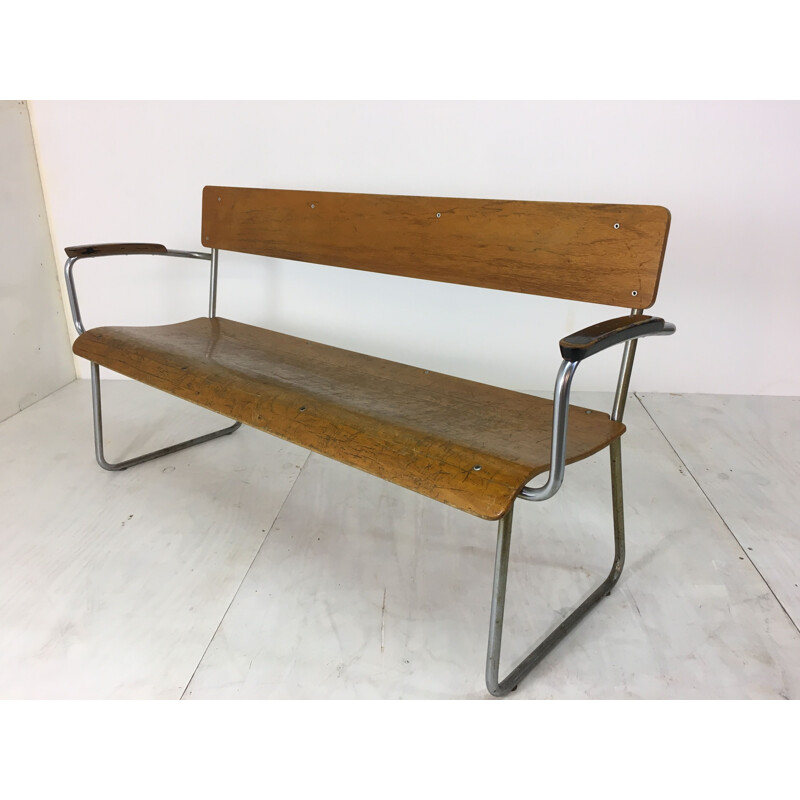 Vintage Tubular steel Bench by Willem Hendrik Gispen for Gispen 1930s