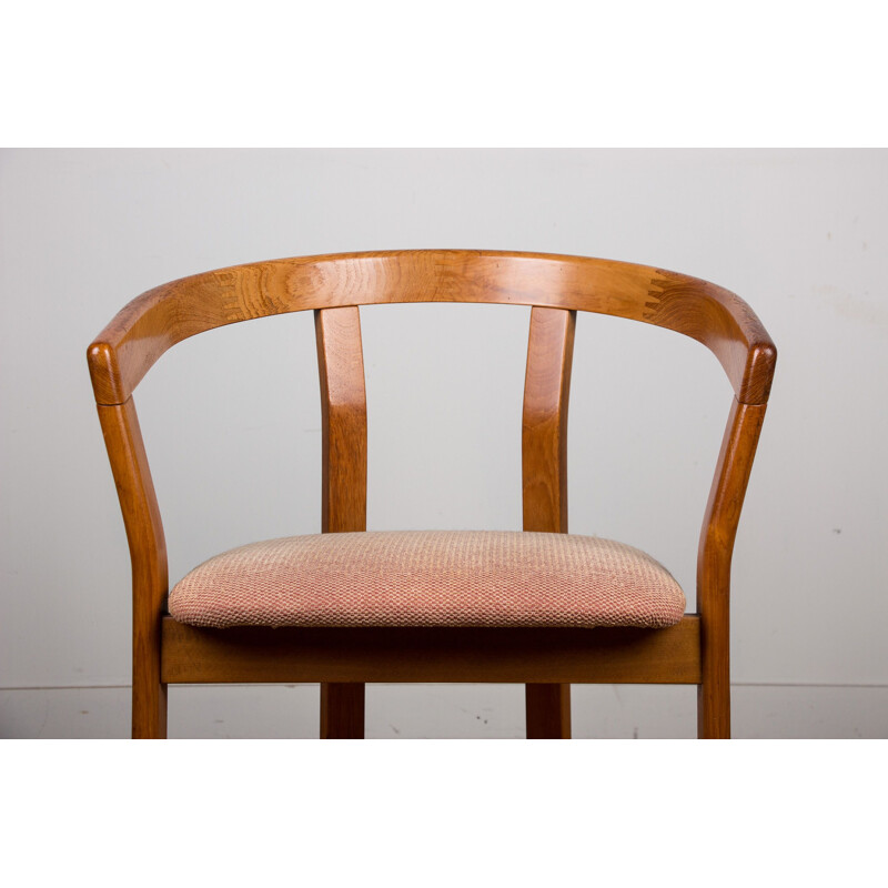 Vintage oak and fabric armchair by Flemming Hvidt for Hong Stolefabrik Denmark 1970s