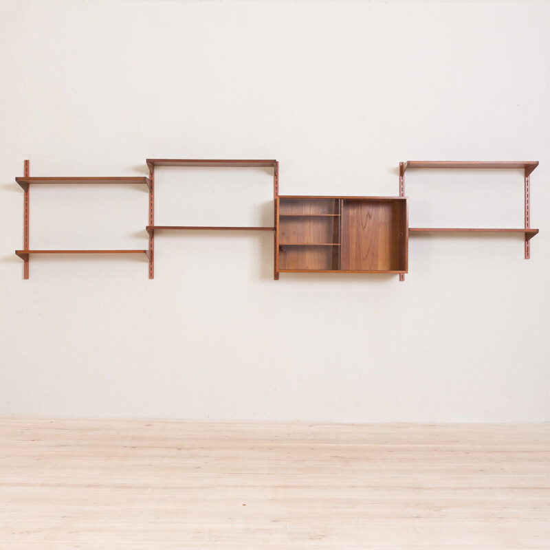 Vintage Wall Unit in Teak with Glass Sliding Door Cabinet by Kai Kristiansen for FM Mobler Danish 1960s