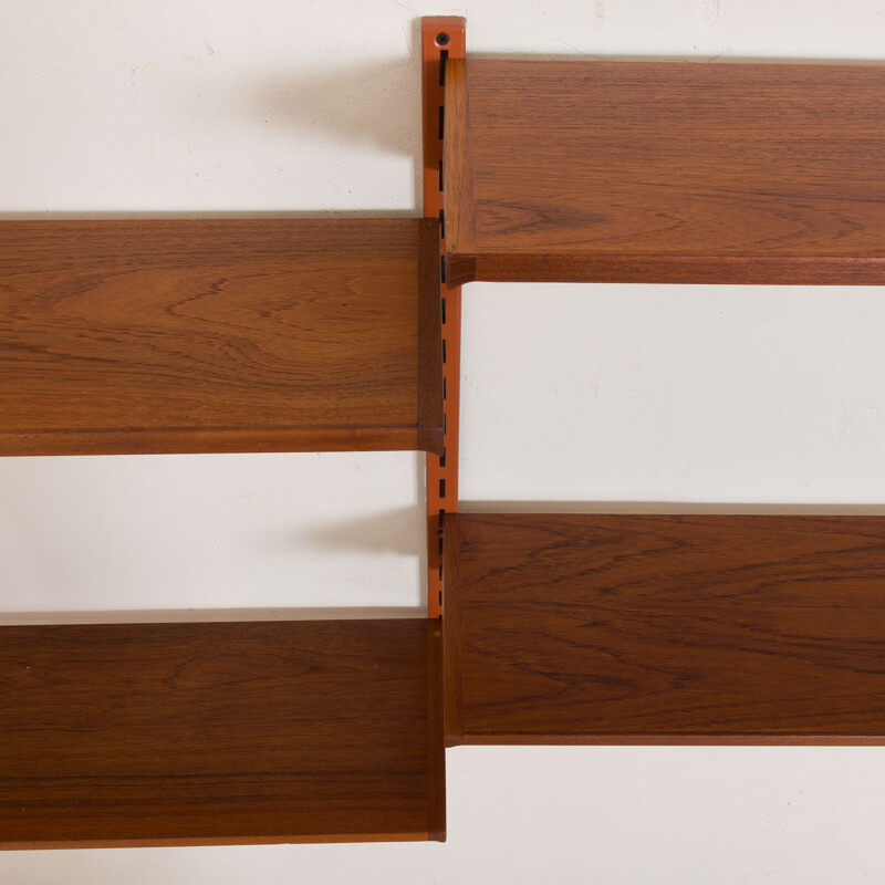 Vintage Wall Unit in Teak with Glass Sliding Door Cabinet by Kai Kristiansen for FM Mobler Danish 1960s