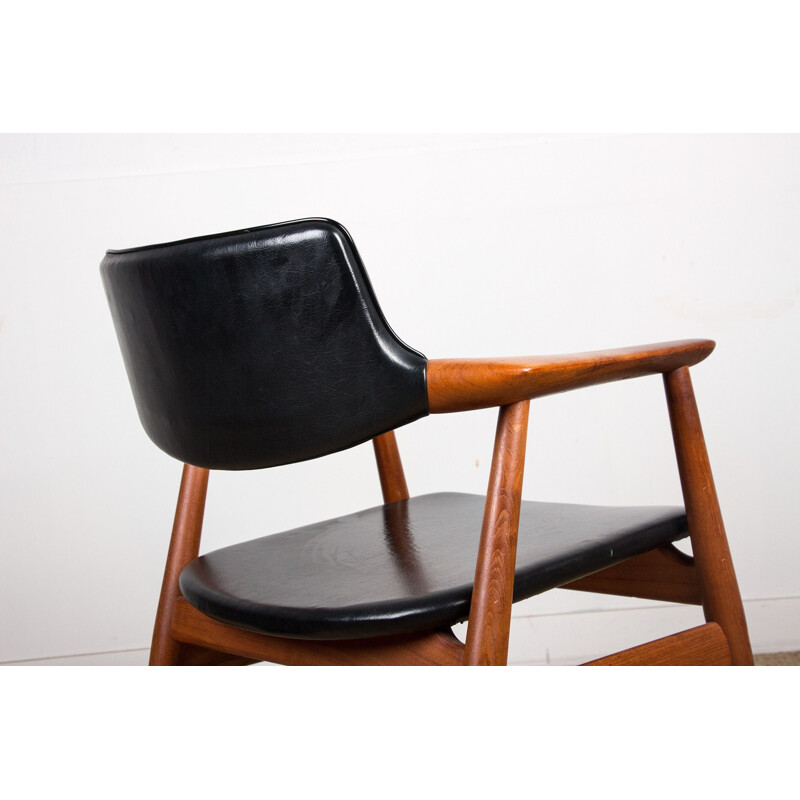 Vintage office armchair in Teak and black skai by Erik Kirkegaard for Hong Stolfabrik Danish 1956s