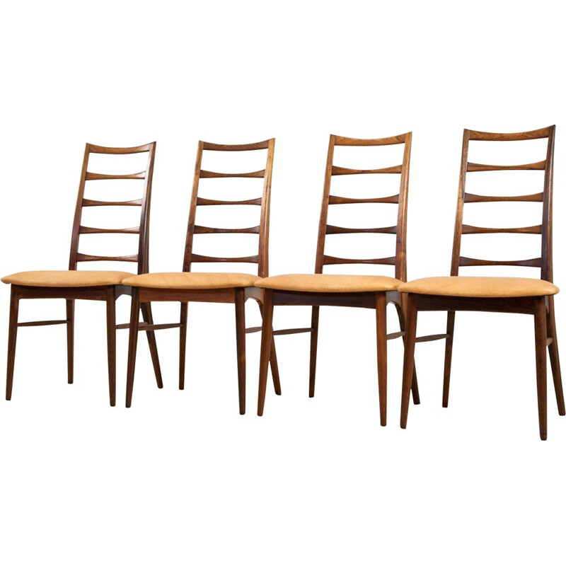 Set of 4 Vintage Niels Koefoed Rosewood High Spindle chairs in Full Grain Leather 1960s