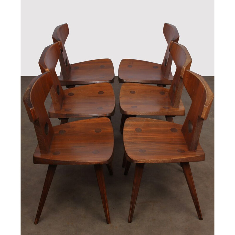Conjunto de 6 cadeiras de pinho maciço vintage de Jacob Kielland-Brandt para Christiansen, 1960