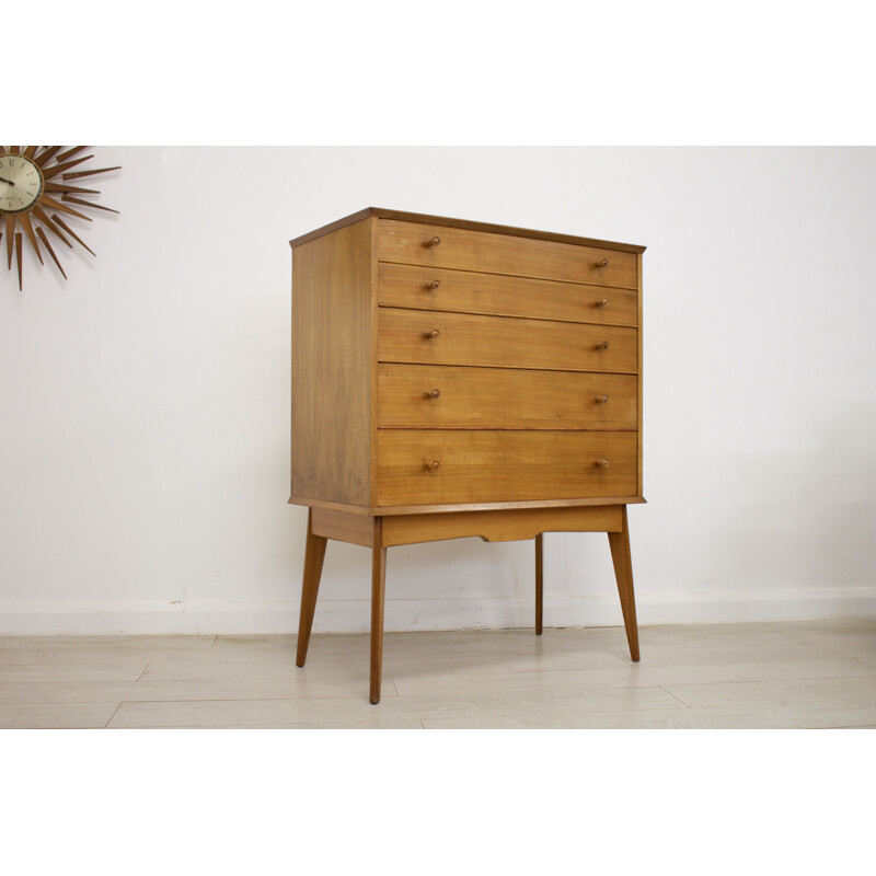 Vintage walnut chest of drawers by Alfred Cox 1950