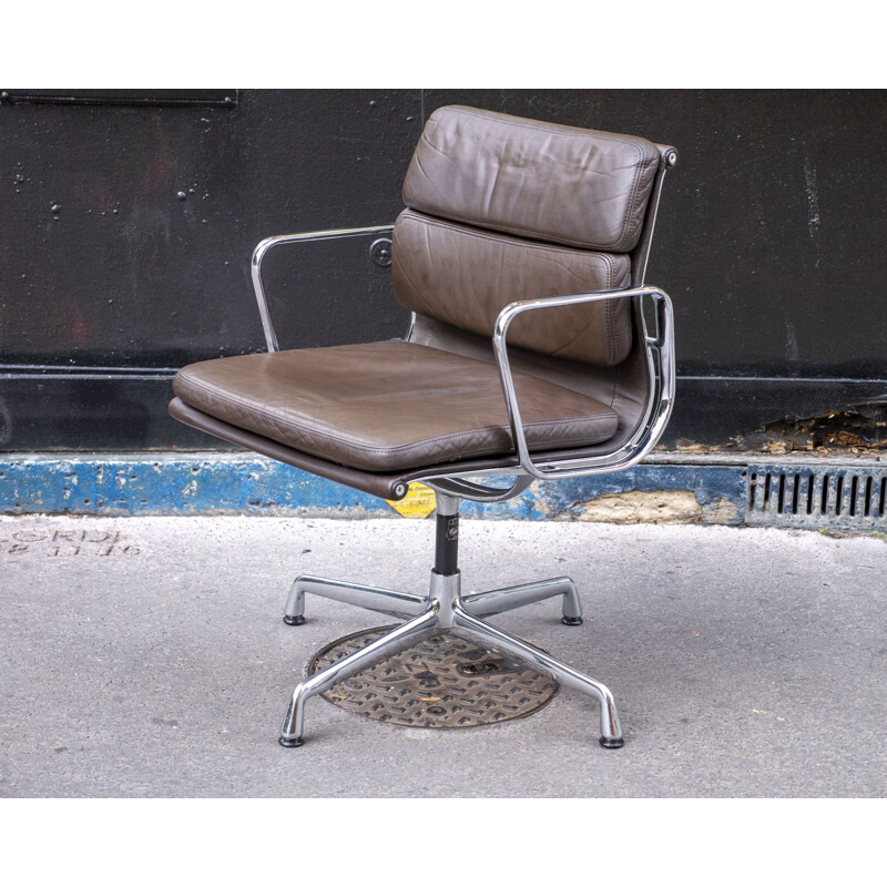 Vintage Soft Pad EA 218 brown armchair by Charles & Ray Eames Herman Miller 1969