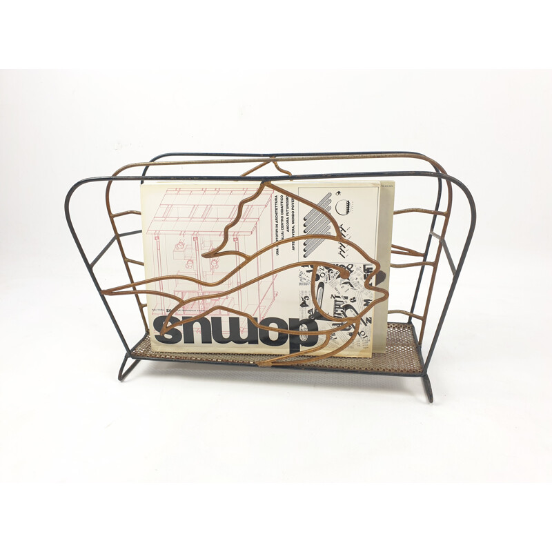 Vintage metal magazine rack with fish, France 1950