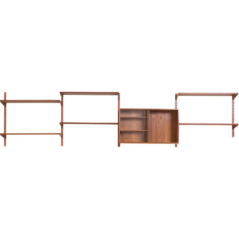 Vintage Wall Unit in Teak with Glass Sliding Door Cabinet by Kai Kristiansen for FM Mobler Danish 1960s