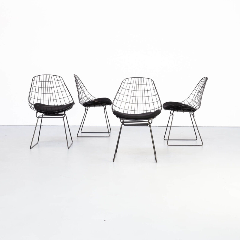 Ensemble 4 chaises vintage en fil de fer pour Pastoe Cees Braakman en Adriaan Dekker SM05 1960