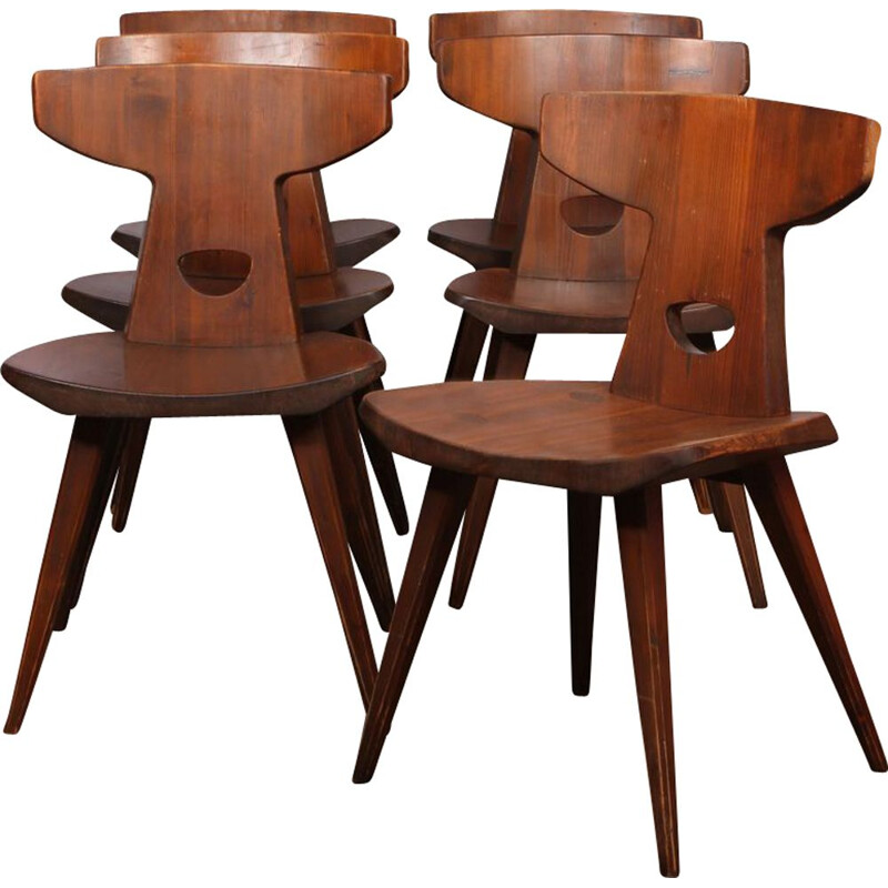 Set di 6 sedie vintage in pino massiccio di Jacob Kielland-Brandt per Christiansen, 1960