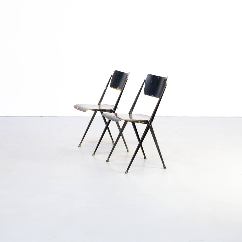 Pair of Vintage Wim Rietveld 'pyramid' chair for Ahrend de Cirkel 1950s