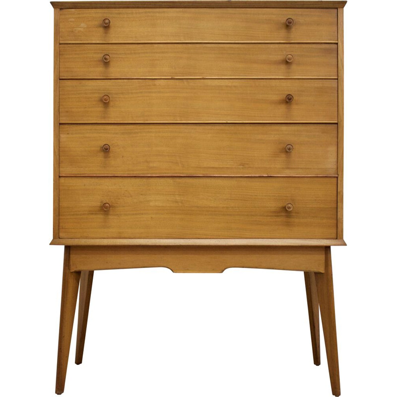 Vintage walnut chest of drawers by Alfred Cox 1950