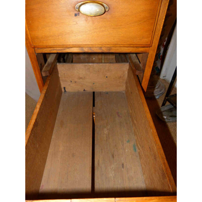 Meuble administratif à tiroirs en hêtre et contreplaqué - 1950