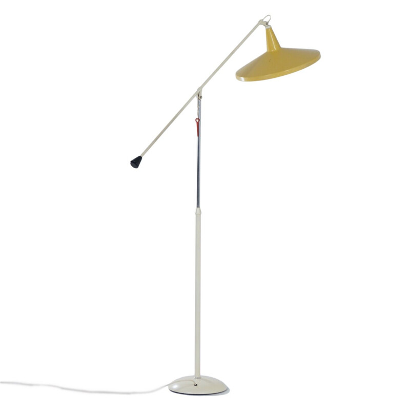 Lampada da terra vintage Yellow Panama modello 6350 in metallo di Wim Rietveld per Gispen, 1957