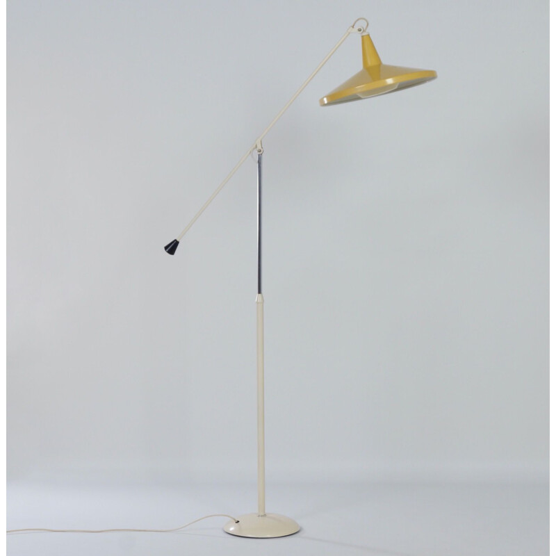 Lámpara de pie Vintage Yellow Panama modelo 6350 en metal por Wim Rietveld para Gispen, 1957