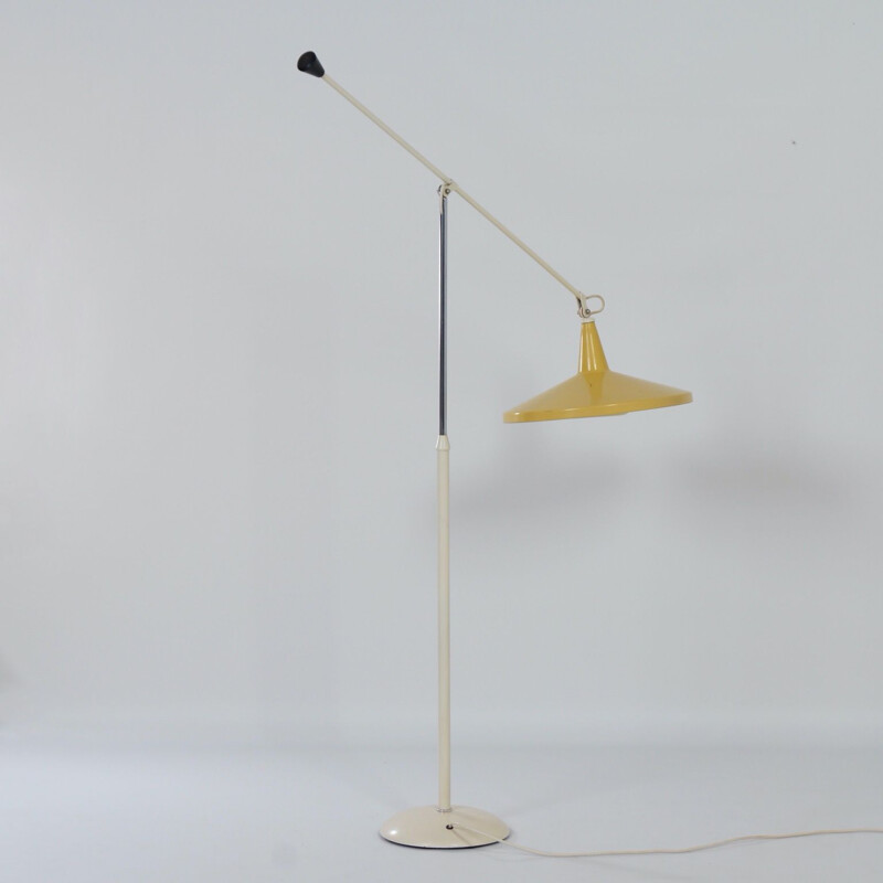 Lampada da terra vintage Yellow Panama modello 6350 in metallo di Wim Rietveld per Gispen, 1957