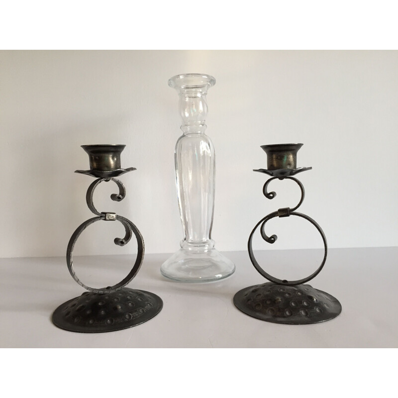 Set of 3 Vintage Bougoires Glass and Metal