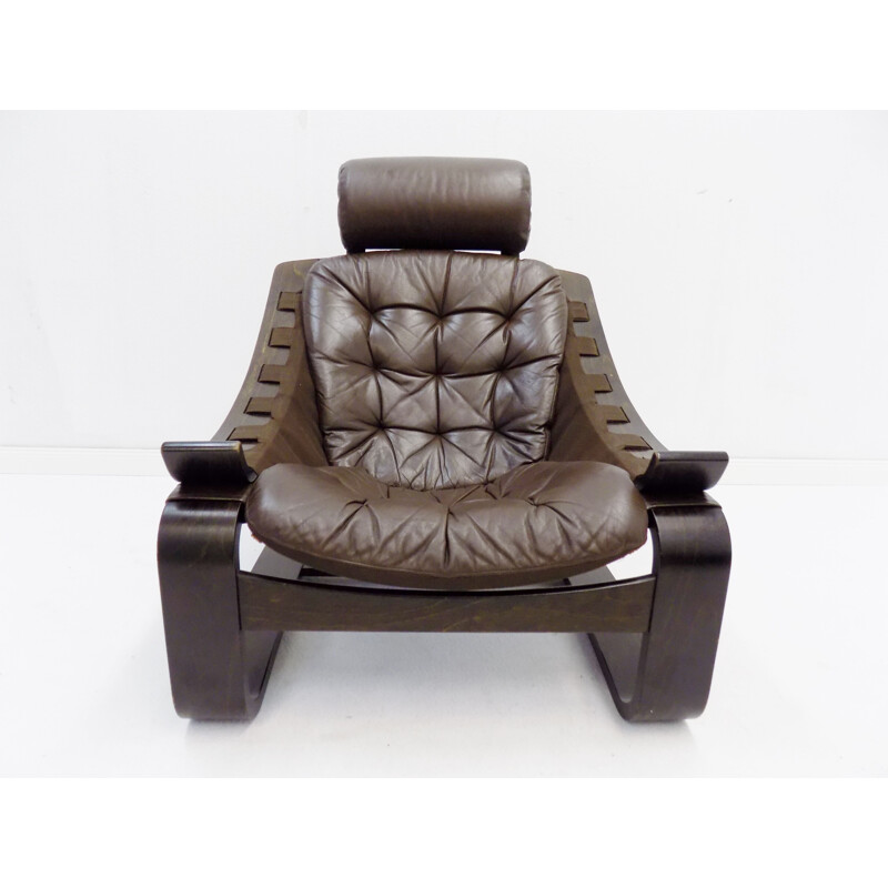 Vintage brown leather lounge chair by Ake Fribytter Nelo Kroken
