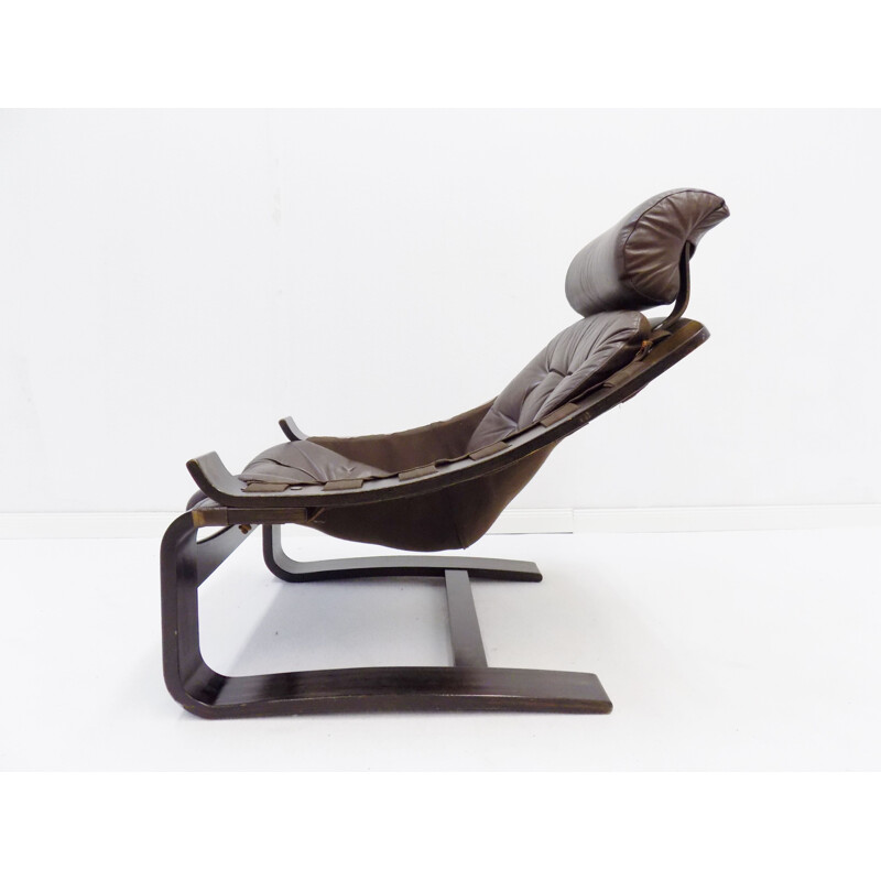 Vintage brown leather lounge chair by Ake Fribytter Nelo Kroken