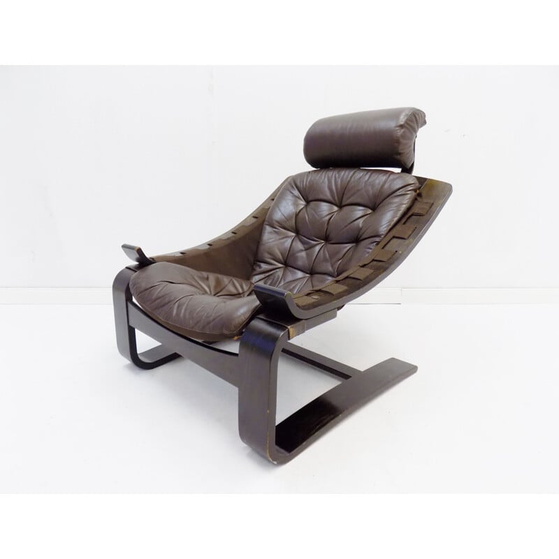 Vintage brown leather lounge chair by Ake Fribytter Nelo Kroken