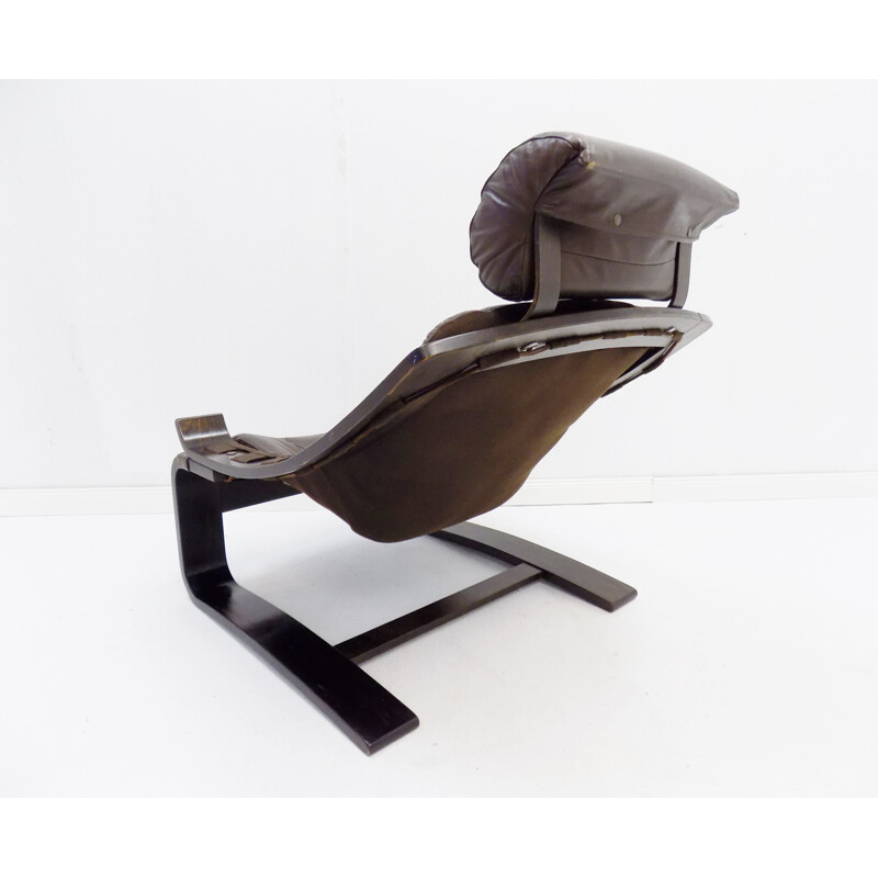 Vintage brown leather lounge chair by Ake Fribytter Nelo Kroken