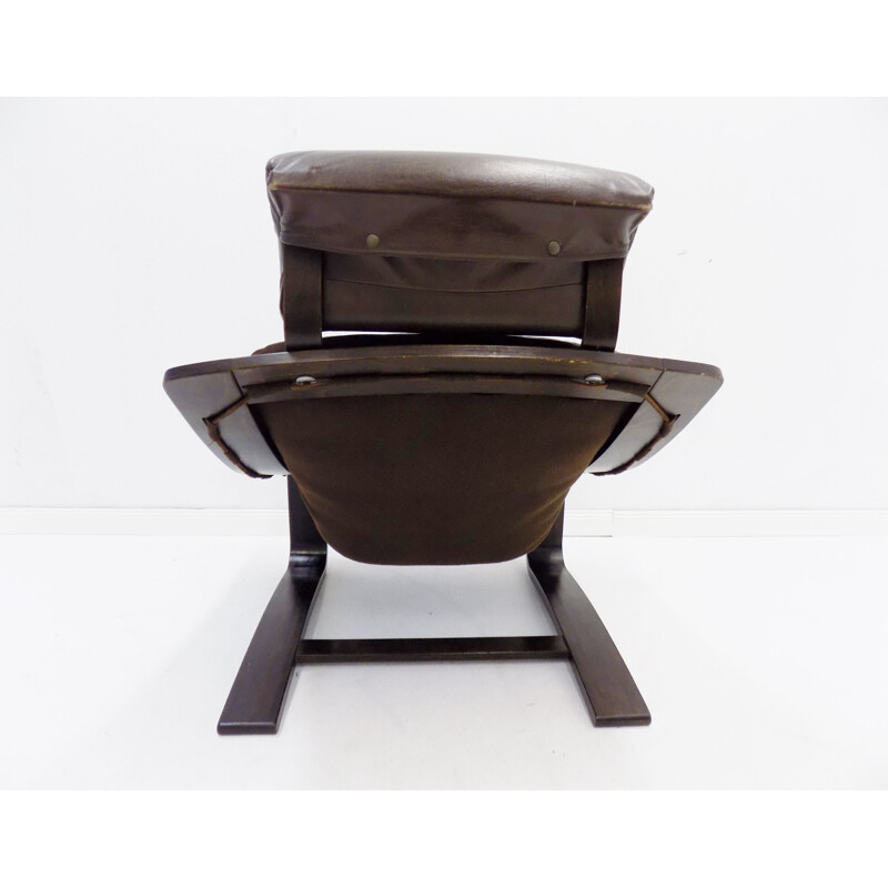 Vintage brown leather lounge chair by Ake Fribytter Nelo Kroken