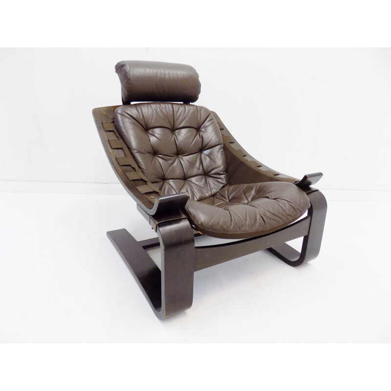 Vintage brown leather lounge chair by Ake Fribytter Nelo Kroken