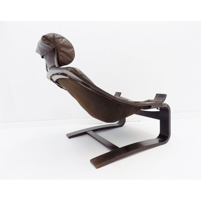 Vintage brown leather lounge chair by Ake Fribytter Nelo Kroken