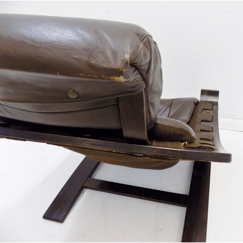 Vintage brown leather lounge chair by Ake Fribytter Nelo Kroken