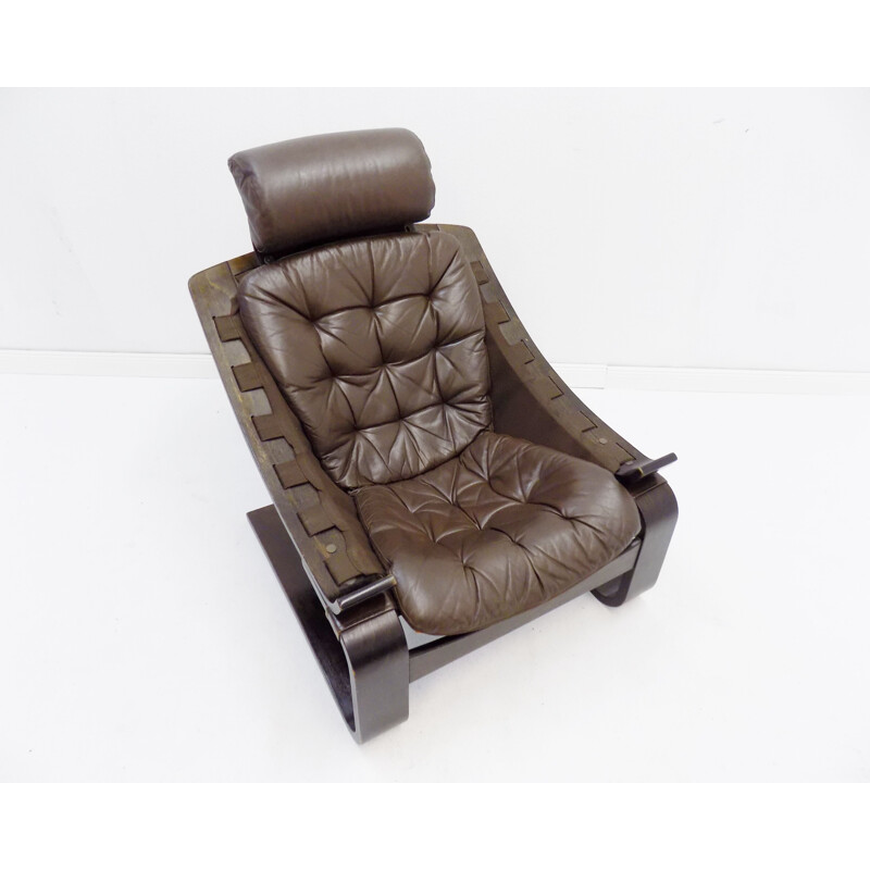 Vintage brown leather lounge chair by Ake Fribytter Nelo Kroken