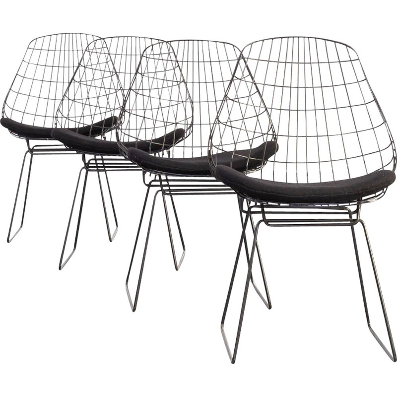 Ensemble 4 chaises vintage en fil de fer pour Pastoe Cees Braakman en Adriaan Dekker SM05 1960