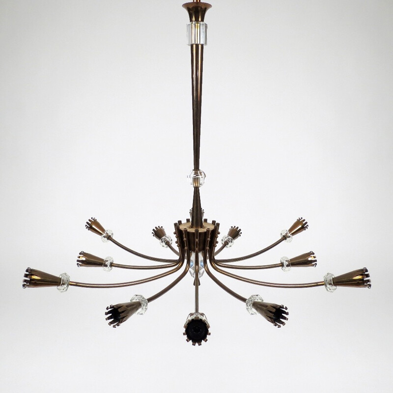 French brass and glass chandelier - 1950s