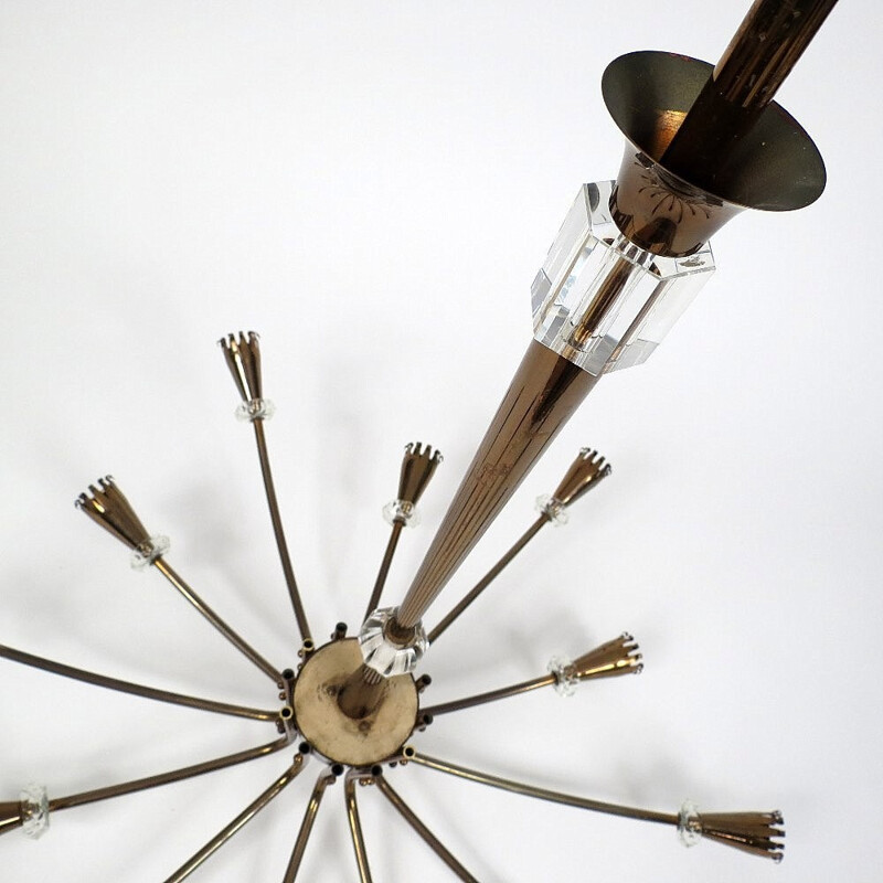 French brass and glass chandelier - 1950s