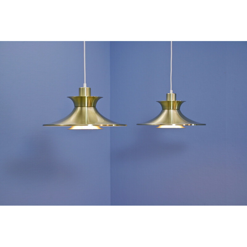 Pair of vintage hanging lamps in brass danish 1970s