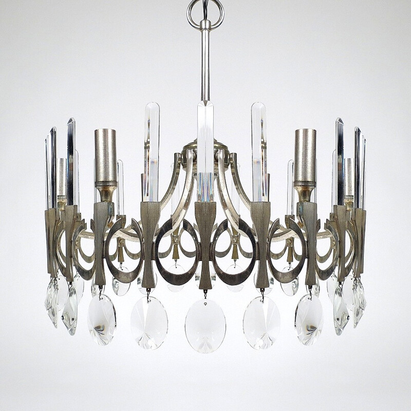 Italian chandelier in brushed metal, Gaetano SCIOLARI - 1970s