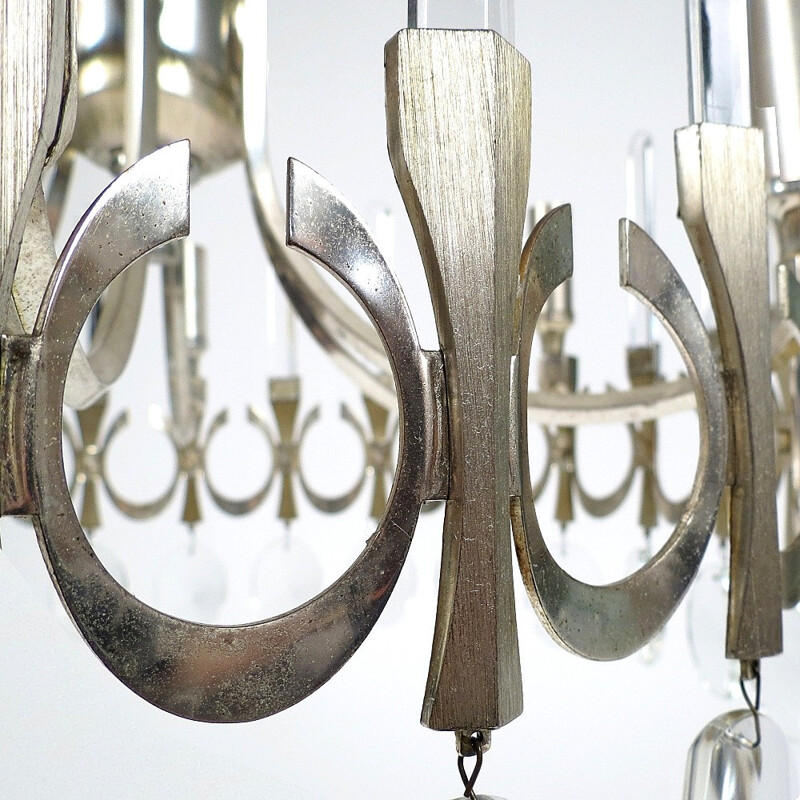 Italian chandelier in brushed metal, Gaetano SCIOLARI - 1970s