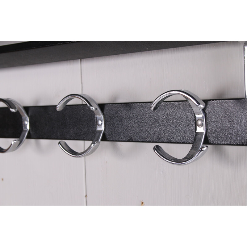 Vintage mounted coat rack with chrome hooks 1960s