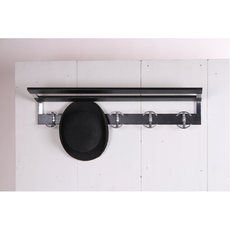 Vintage mounted coat rack with chrome hooks 1960s