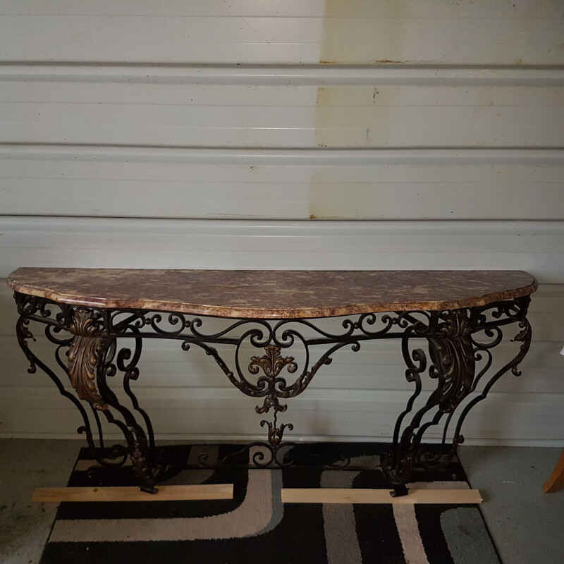 Vintage wrought iron console art deco marble 1930