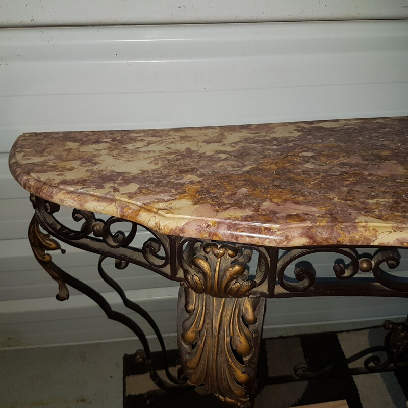 Vintage wrought iron console art deco marble 1930