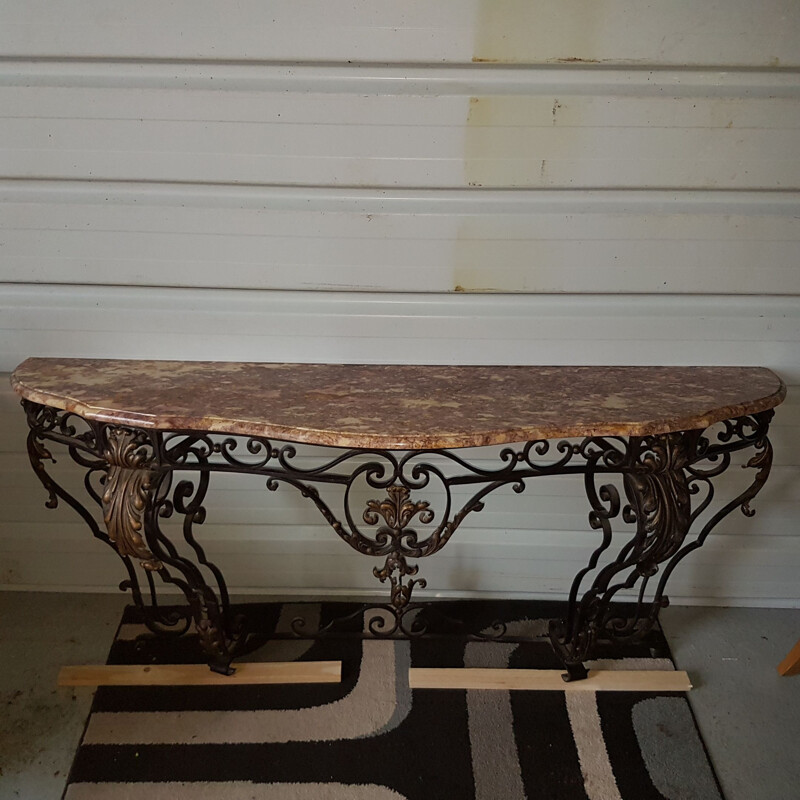 Vintage wrought iron console art deco marble 1930