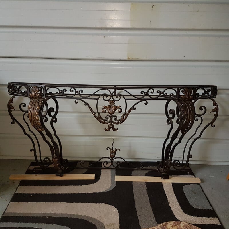 Vintage wrought iron console art deco marble 1930