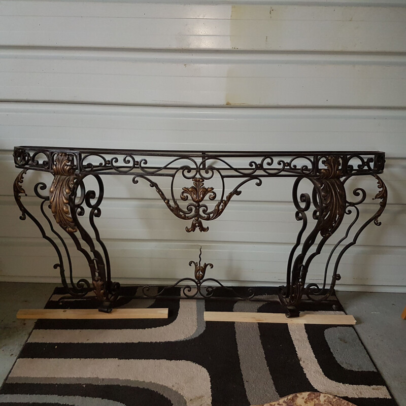 Vintage wrought iron console art deco marble 1930