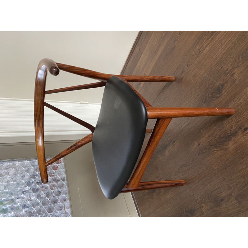 Vintage Mahogany & Skai Side Chair by Henning Kjerulf for Bruno Hansen Scandinavian 1950s