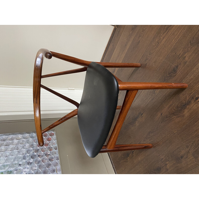 Vintage Mahogany & Skai Side Chair by Henning Kjerulf for Bruno Hansen Scandinavian 1950s