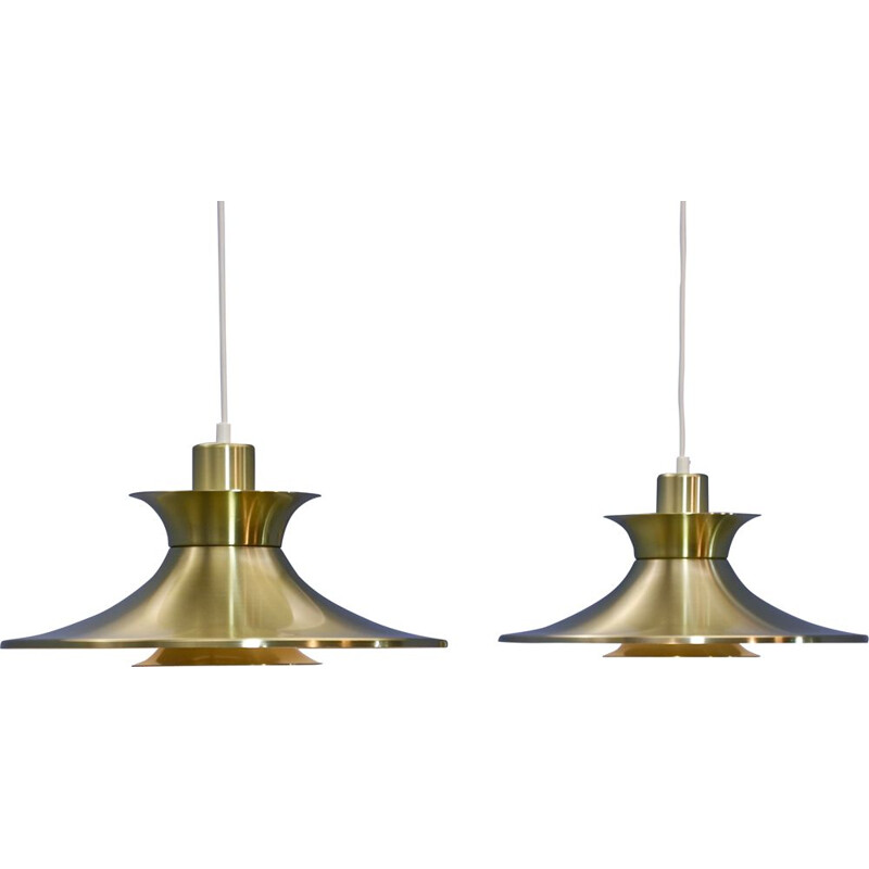 Pair of vintage hanging lamps in brass danish 1970s