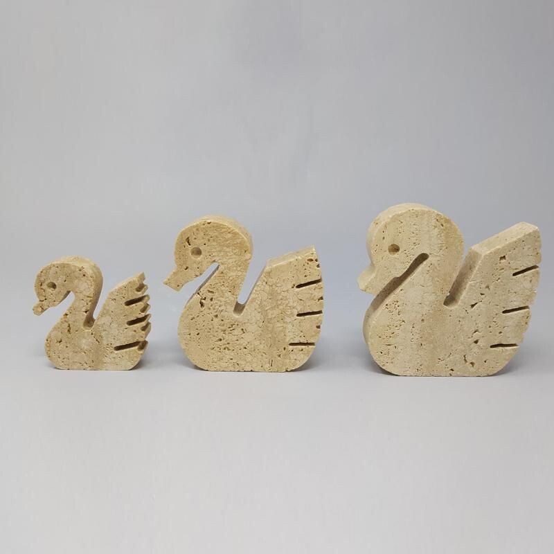 Set of 3 vintage Original Travertine Swans Sculptures by Enzo Mari for F.lli Mannelli 1970s